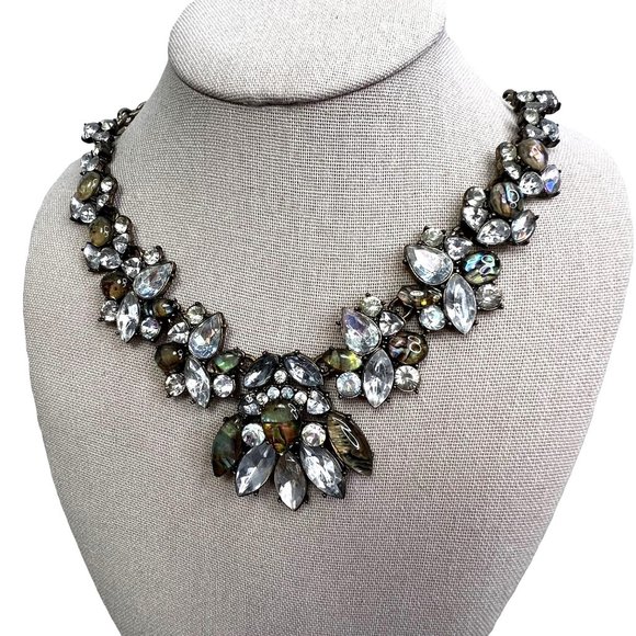 Sugarfix Rhinestone Bib Necklace Marquise Cut Gold Tone Chain 18 inch - Picture 5 of 6